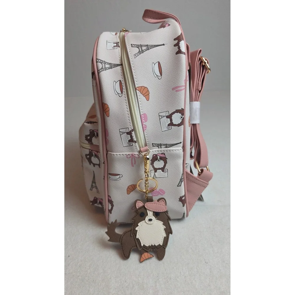 Jaxon & Friends Paris Dog Mini Backpack Pink Faux Leather Eiffel Tower NWT